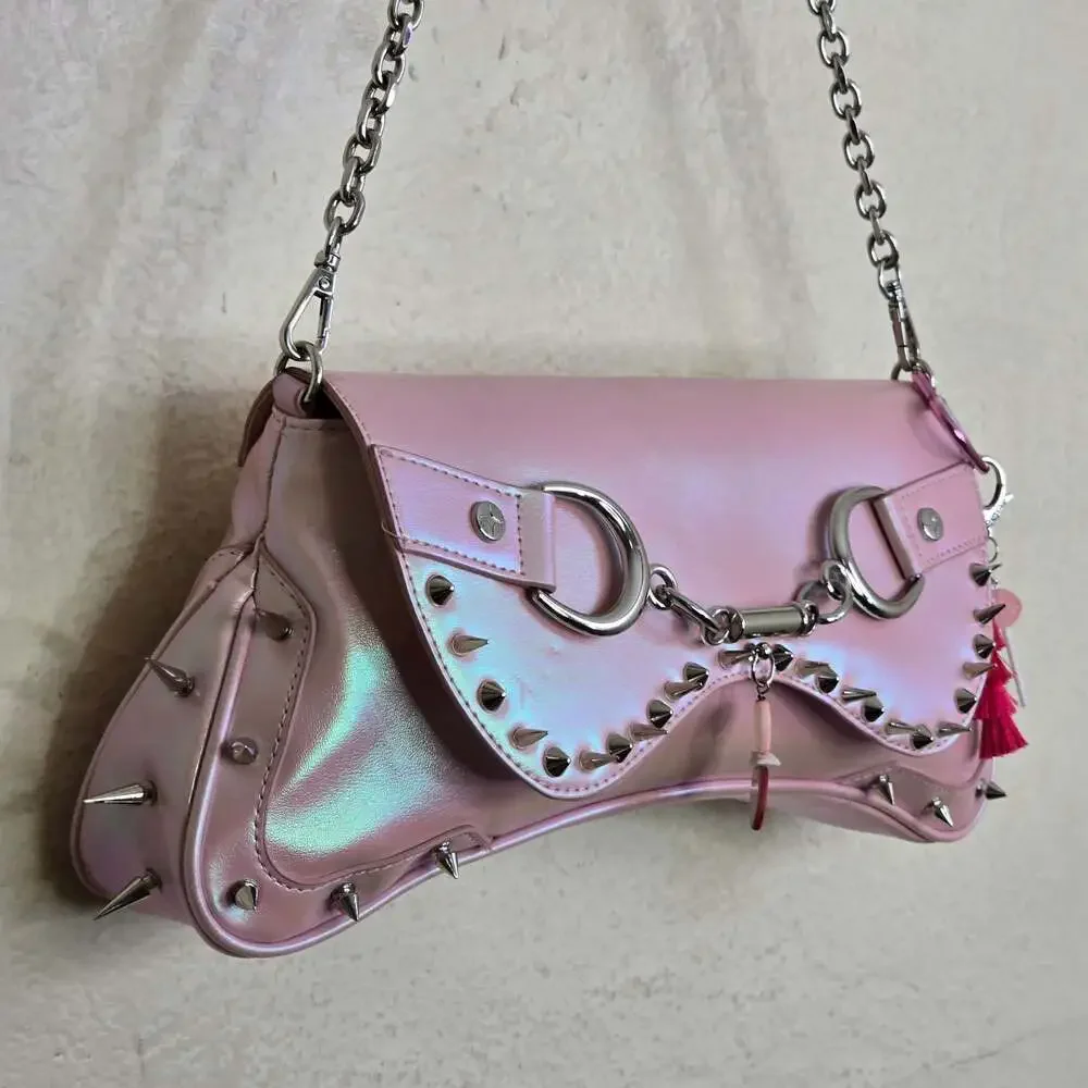 Paris Hilton Custom Iridescent Pink Studded Shoulder Bag with Charms